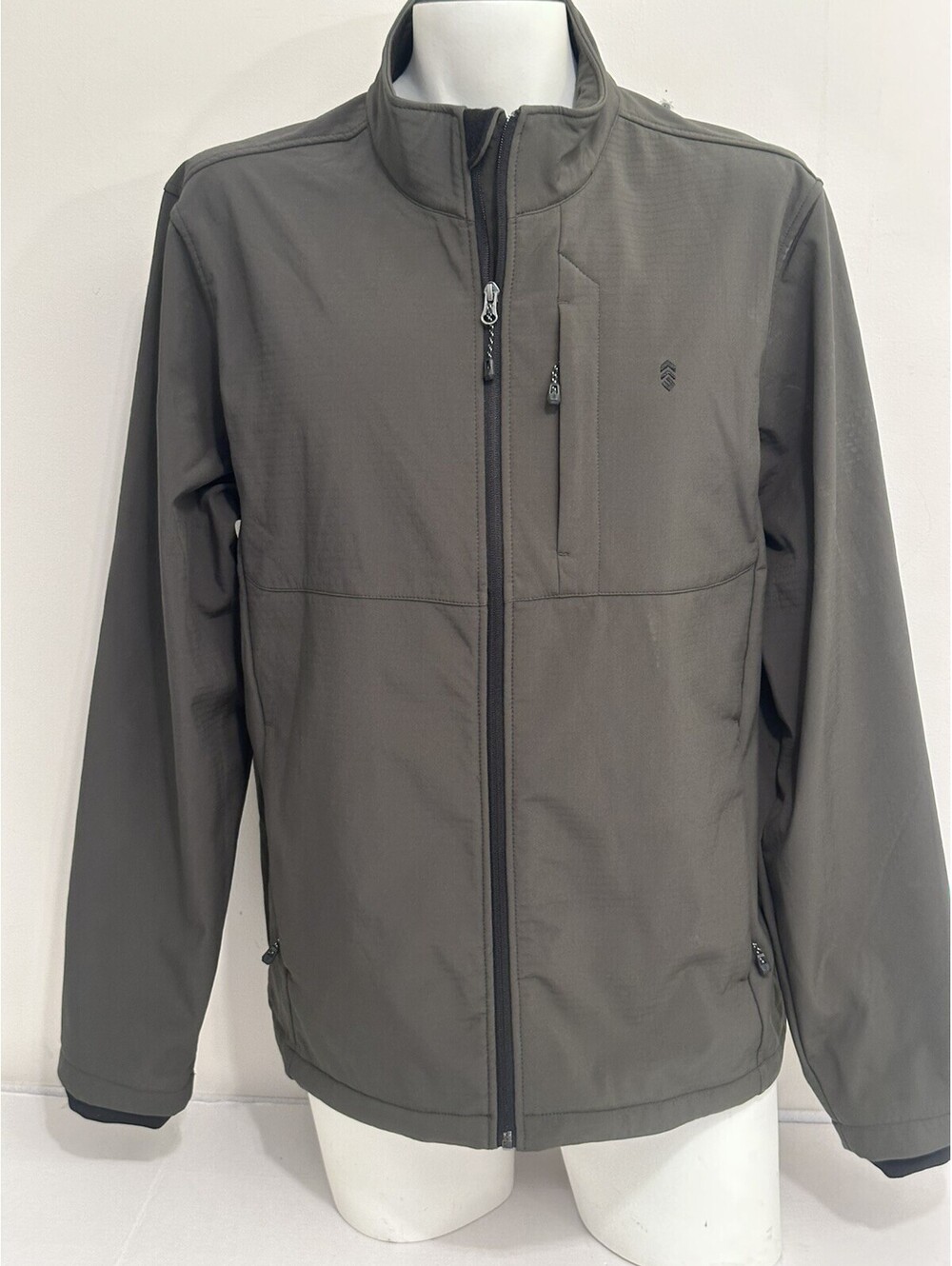Free Country Men's Olive Green Softshell Jacket Full Zip Stand-Up Collar Size XL
